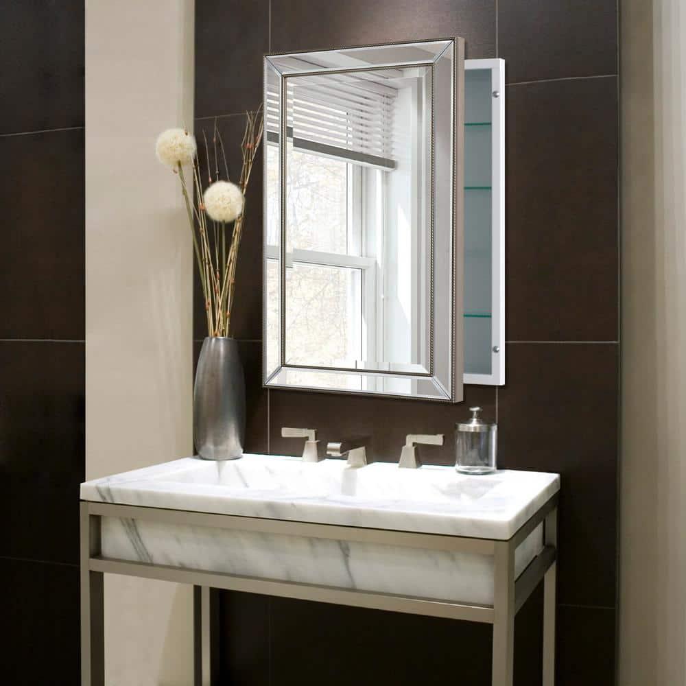 16" x 26" Metro Beaded Recessed Medicine Cabinet - Head West: Wall Mount, Polystyrene Frame, 3 Shelves