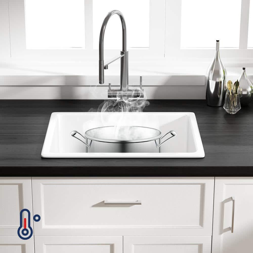 Oslo White Single Bowl Fireclay Undermount Kitchen Sink with Basket Strainer and Bottom Grid