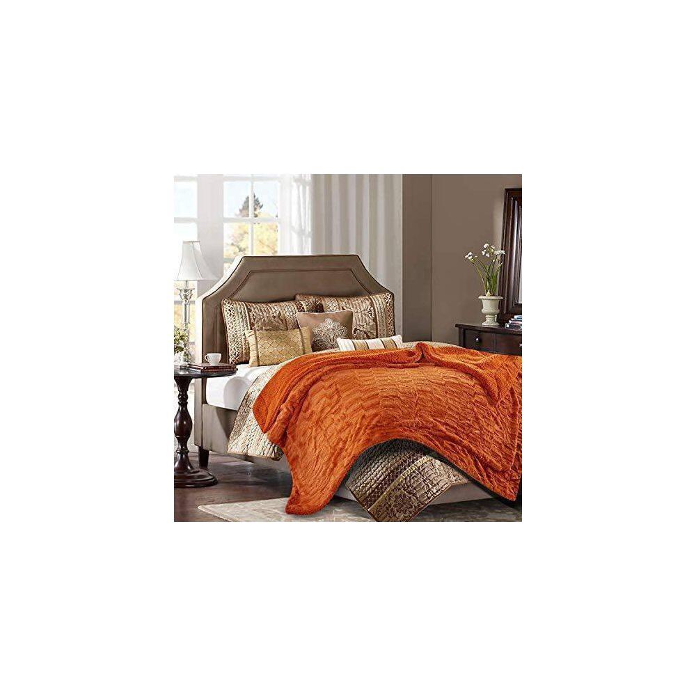 Chanasya Embossed Deco Faux Fur Throw Blanket - 50" x 65” - Orange