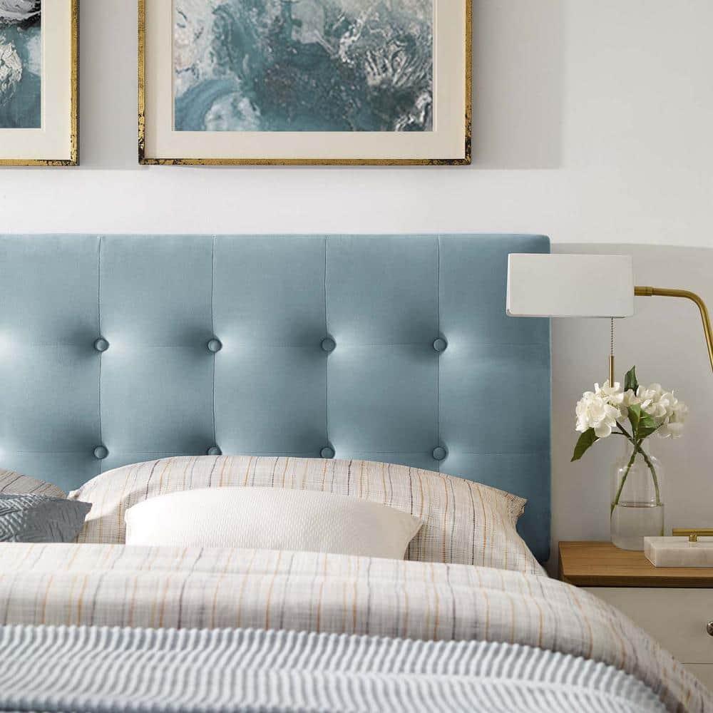 Queen Emily Biscuit Tufted Performance Velvet Headboard Light Blue - Modway: Adjustable Height, Plywood Frame