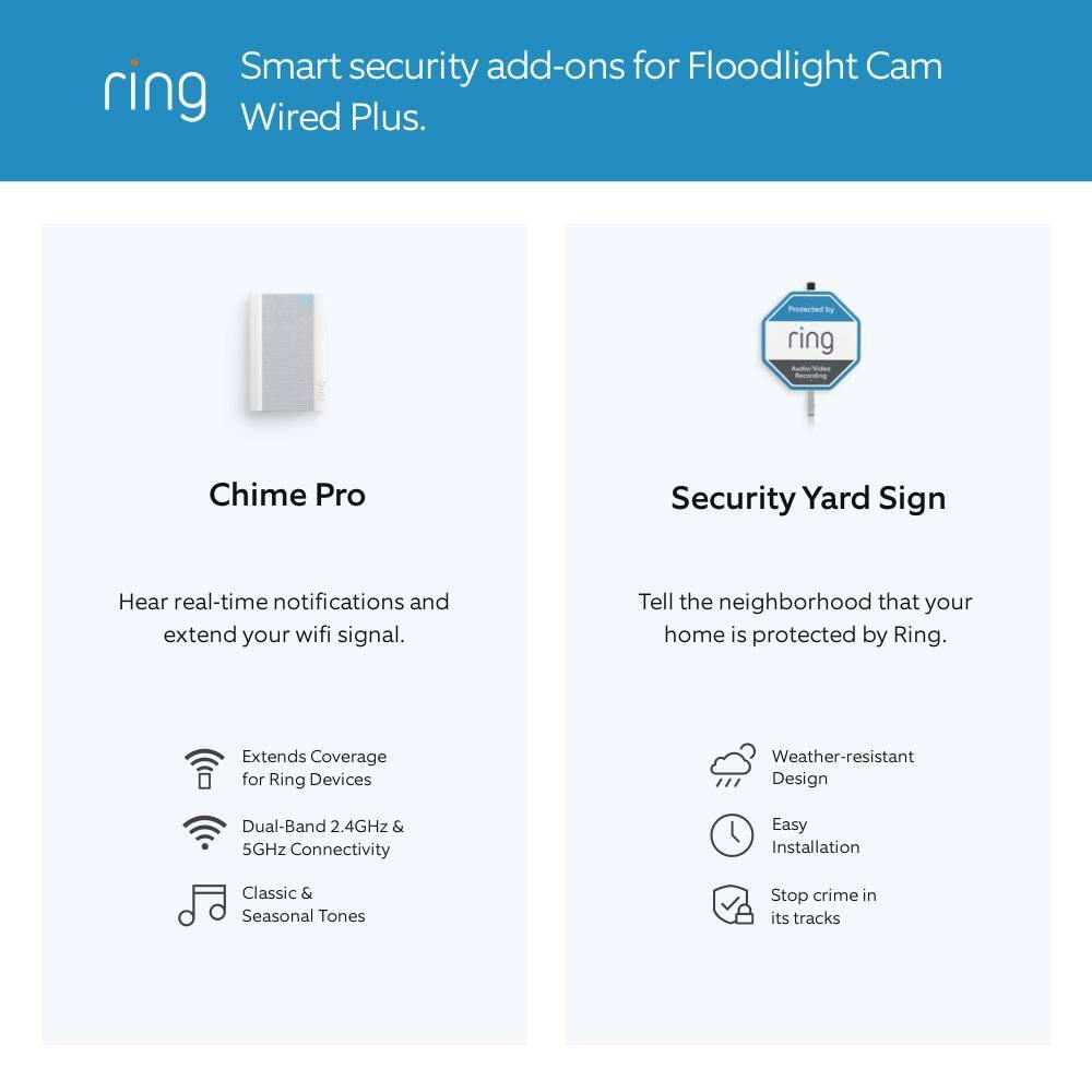 Ring Floodlight Cam Wired Plus Security Camera - Black: Wi-Fi, Motion Detection