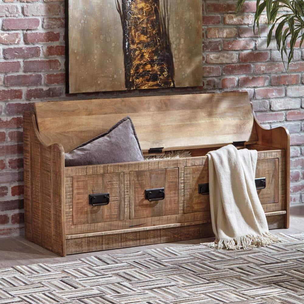 Garrettville Storage Bench Brown - Signature Design by Ashley: Solid Wood, Entryway, Ottoman, End-of-Bed