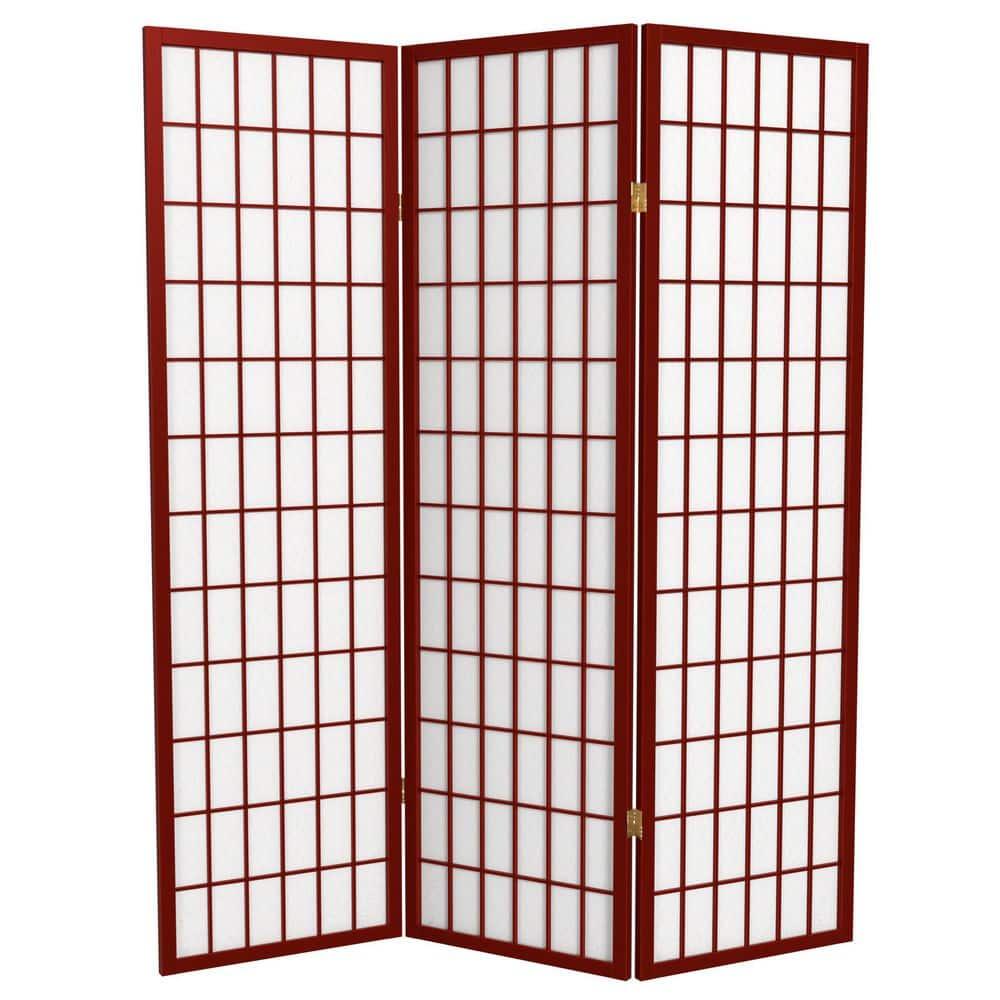 5 ft. Tall Window Pane Shoji Screen - Rosewood (3 Panels): Oriental Furniture, Hardwood Frame, Metal Hardware