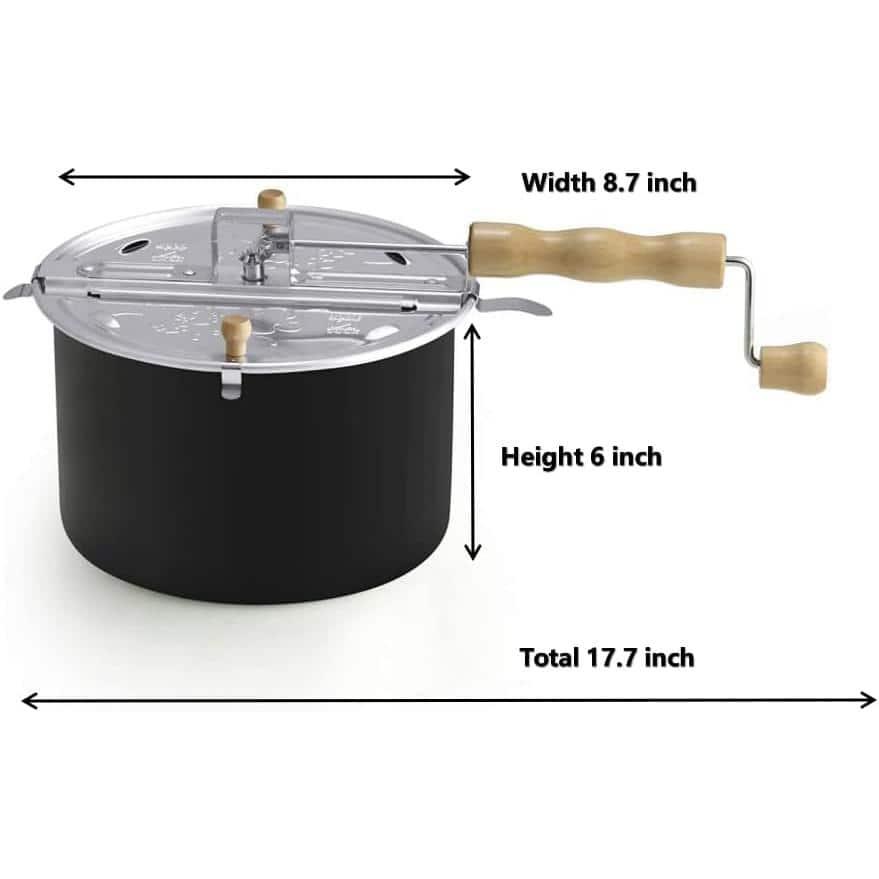 Cook N Home Stovetop Popcorn Popper with Crank, 6-Quart Aluminum Popcorn Pot Popcorn Maker, Black