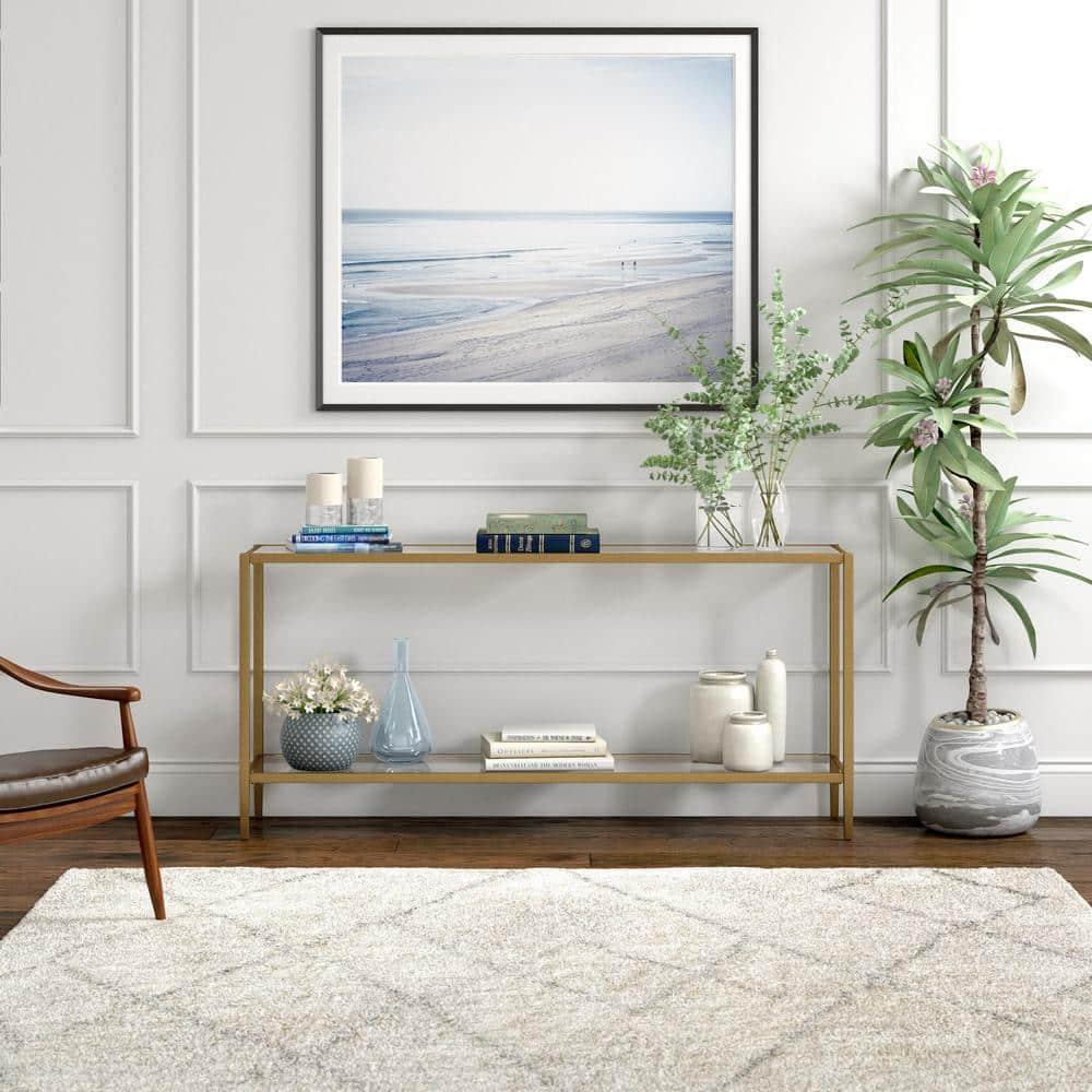 Hera 64 in. Brass Rectangle Glass Console Table