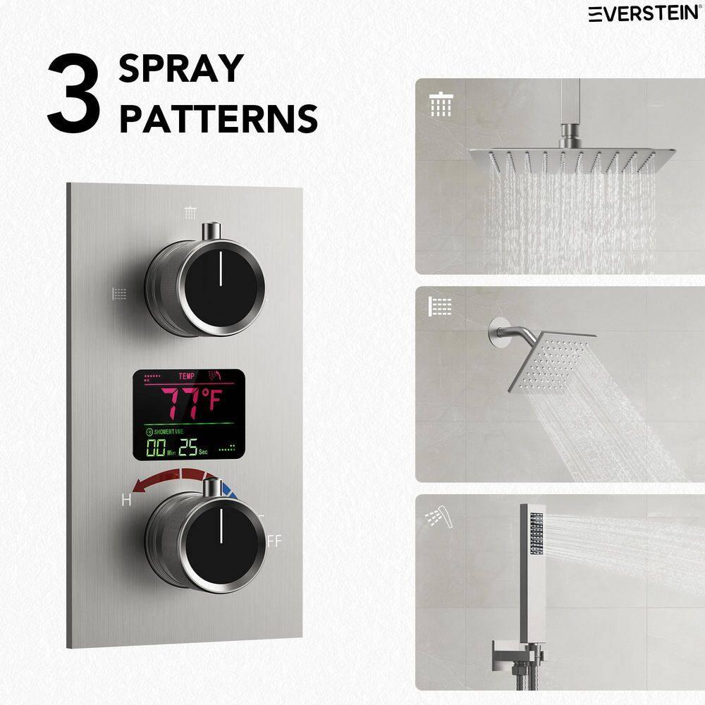 Pressure Balancing Shower Faucet 12" High-Pressure Dual Showerheads with LCD Display