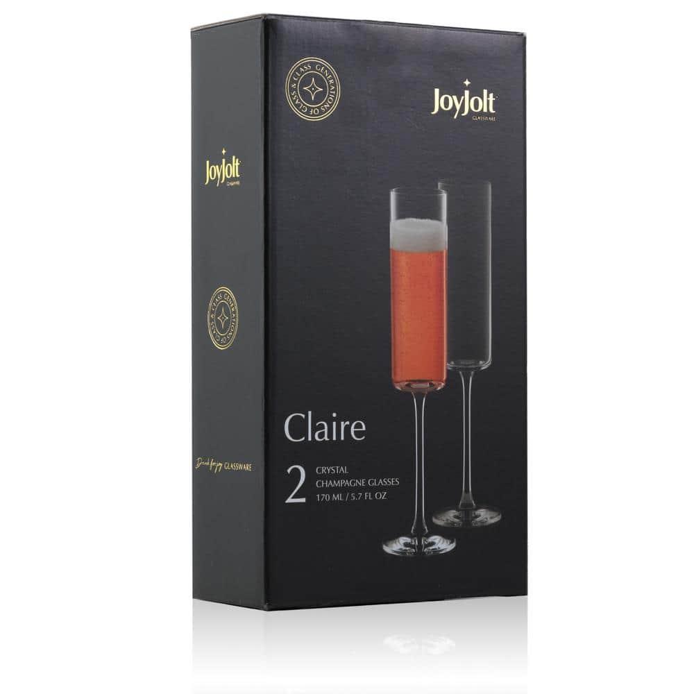 JoyJolt Claire Cyrstal Cylinder Champagne Glasses - Set of 4 Champagne Flutes - 5.7 oz