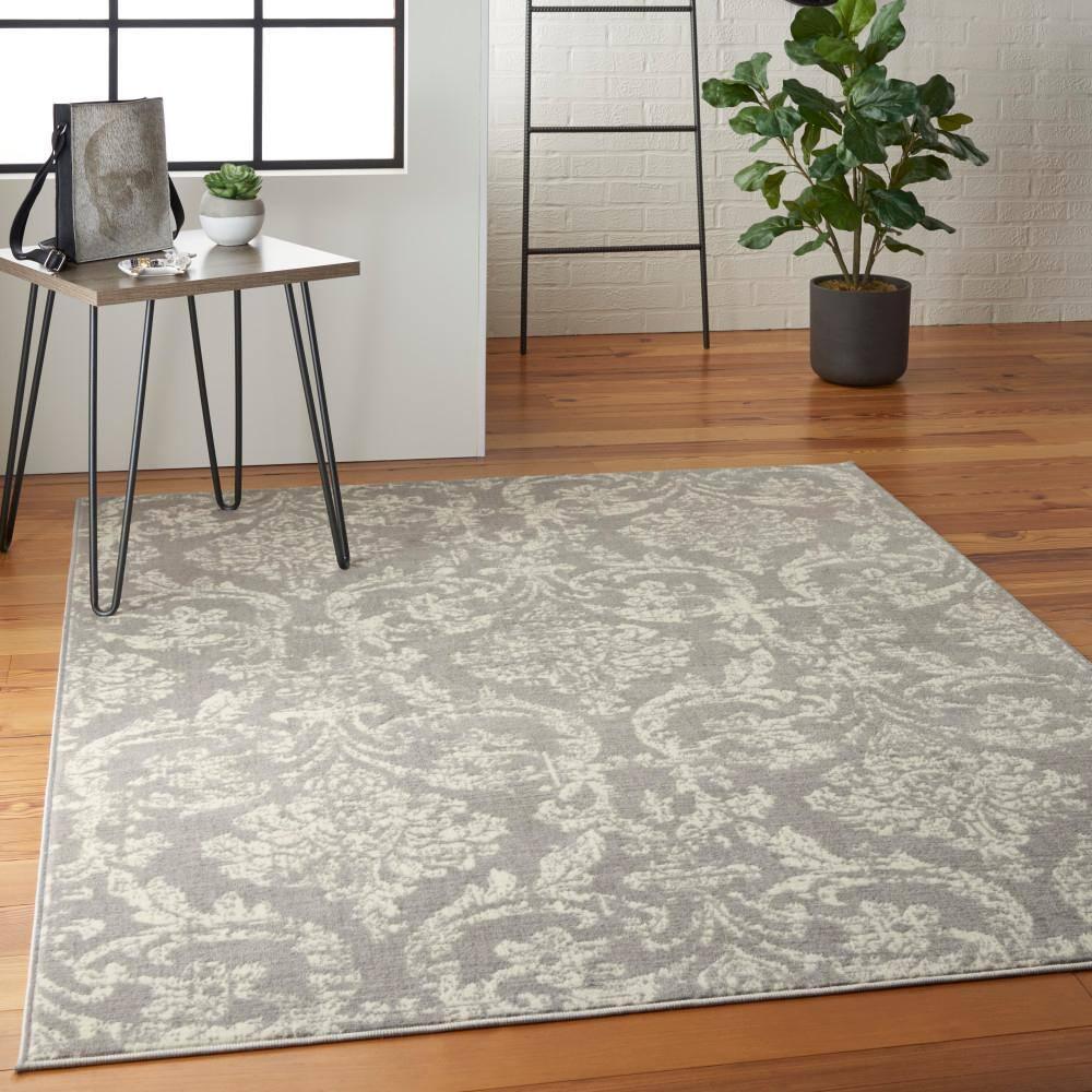 Nourison Jubilant 5'3" x 7'3" (5' x 7') Grey Area Rug Farmhouse Vintage Damask by Nourison