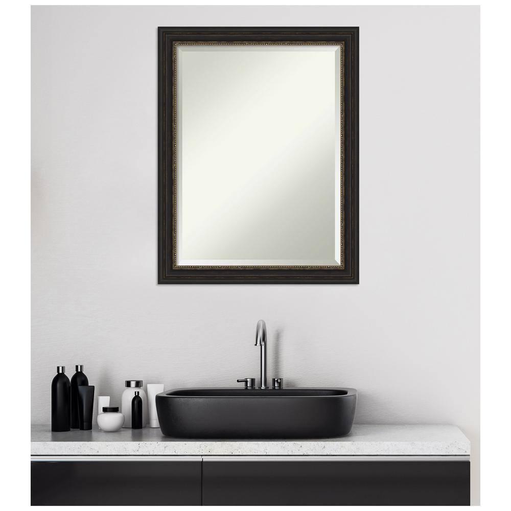Amanti Art Beveled Bathroom Wall Mirror - Accent Bronze Narrow Frame Outer Size: 22 x 28 in
