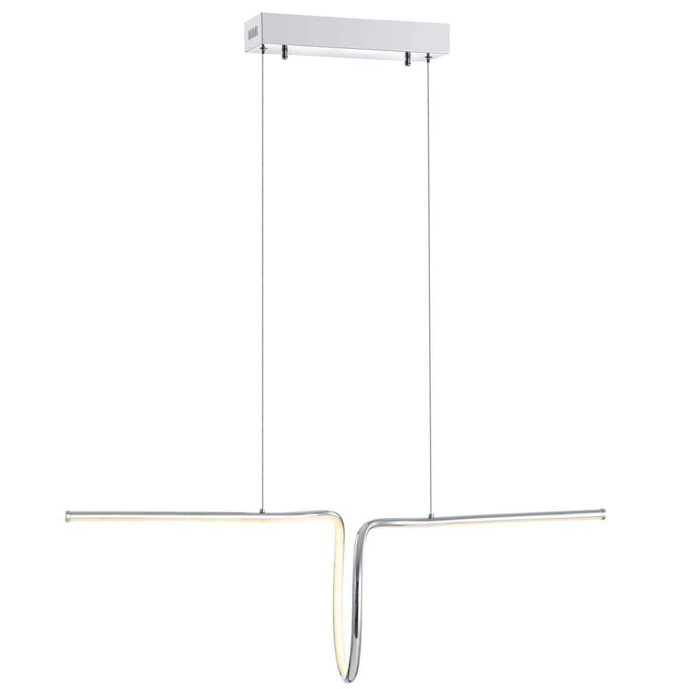 JONATHAN Y Ali 34.5" Dimmable Adjustable Integrated LED Metal Linear Pendant, Chrome