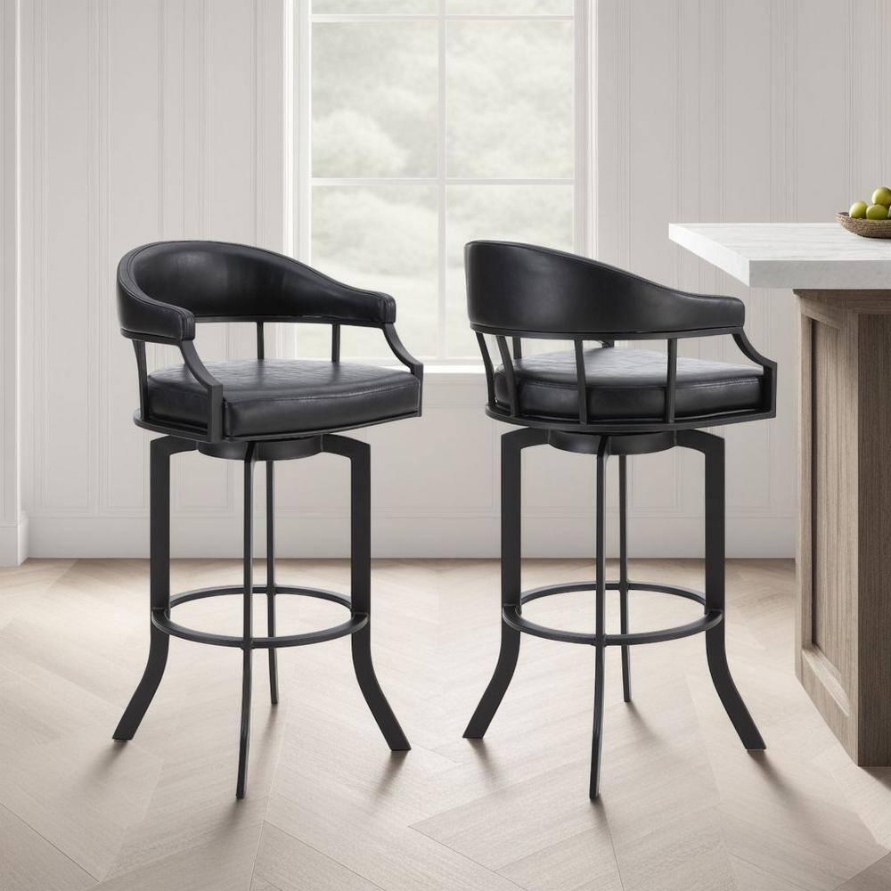 Armen Living Indoor Dione 30" Bar Height Barstool in Auburn Bay and Brown Faux Leather