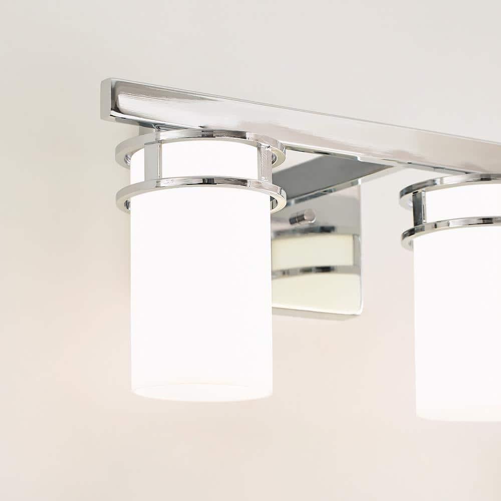 Robie 14 in. 2-Light Chrome Transitional Rustic Wall Bathroom Vanity Light with Etched White Glass Shades