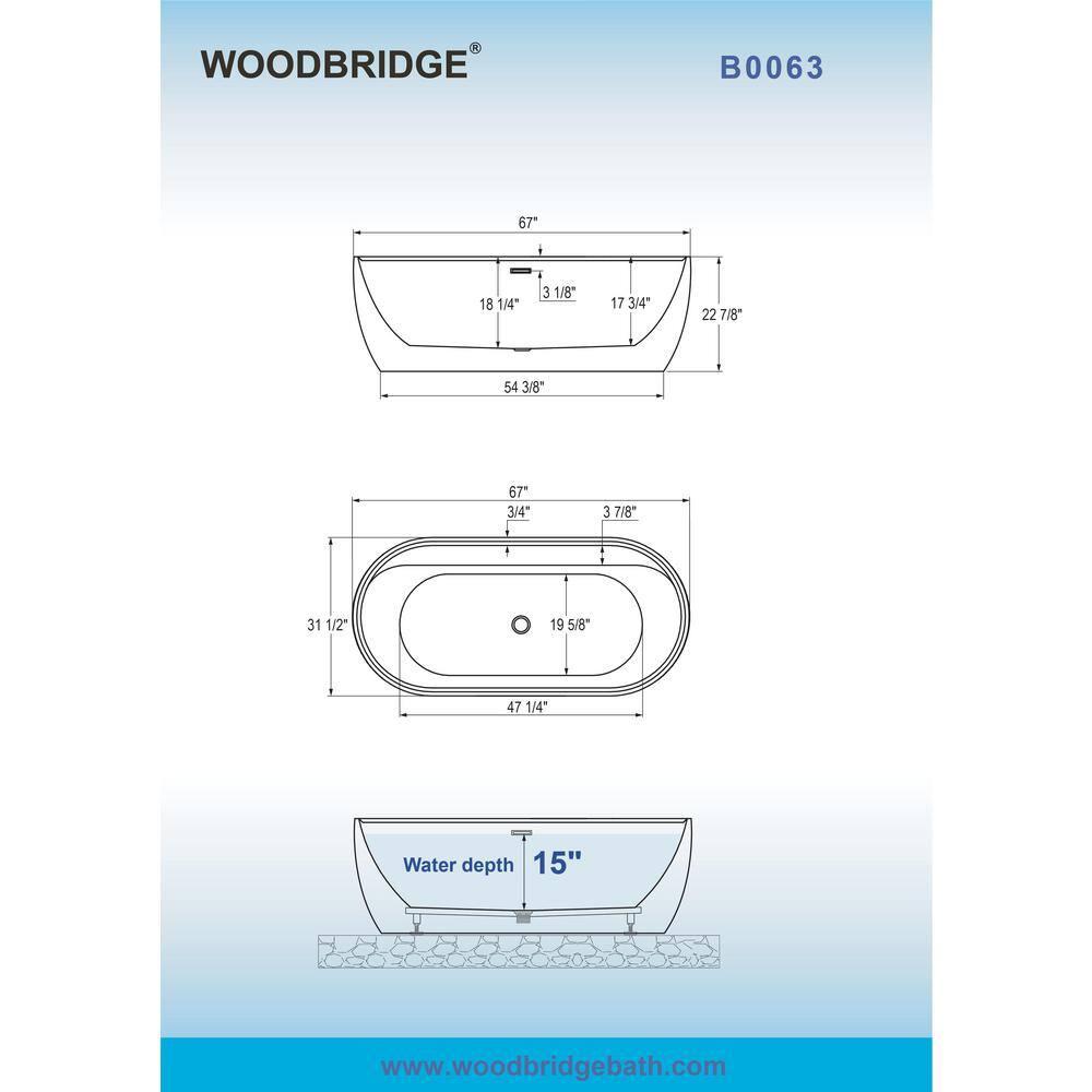 67" x 31.5" Freestanding Soaking Acrylic Bathtub