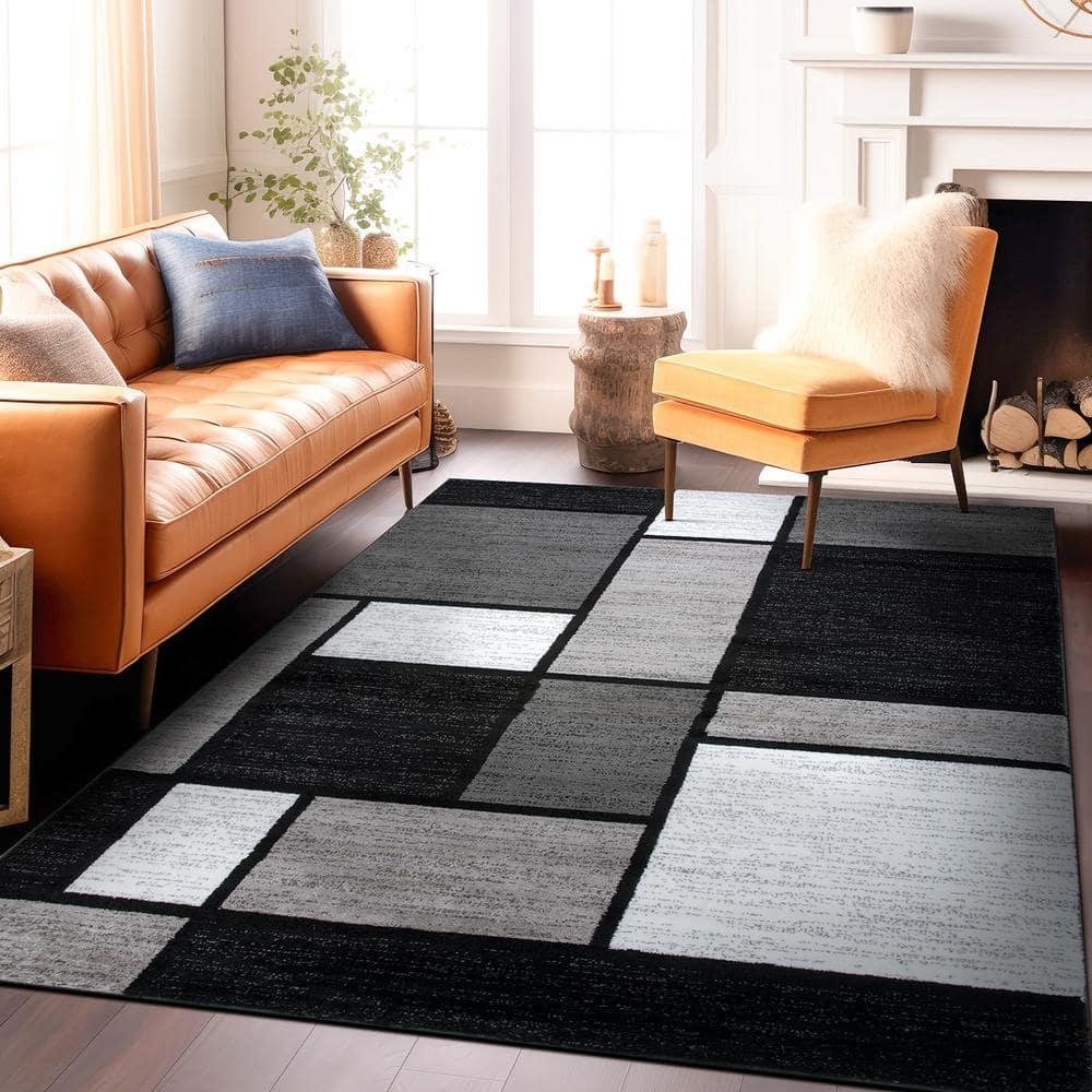 World Rug Gallery Contemporary Modern Boxed Color Block Area Rug - Gray 4'x6'