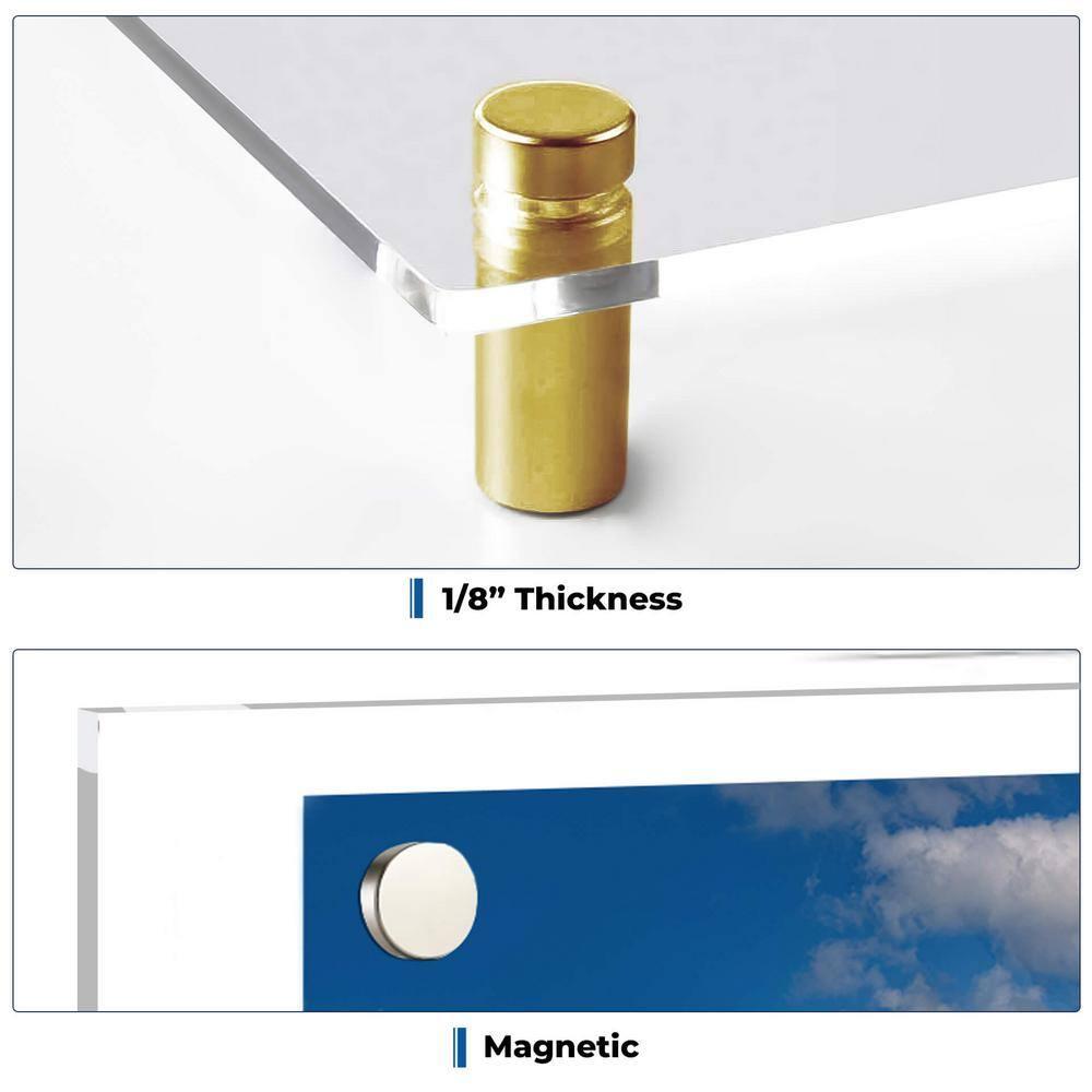 Acrylic Floating Frame 19x23, for Photo up to 16x20 inches - Gold Wall mount standoffs with Magnets
