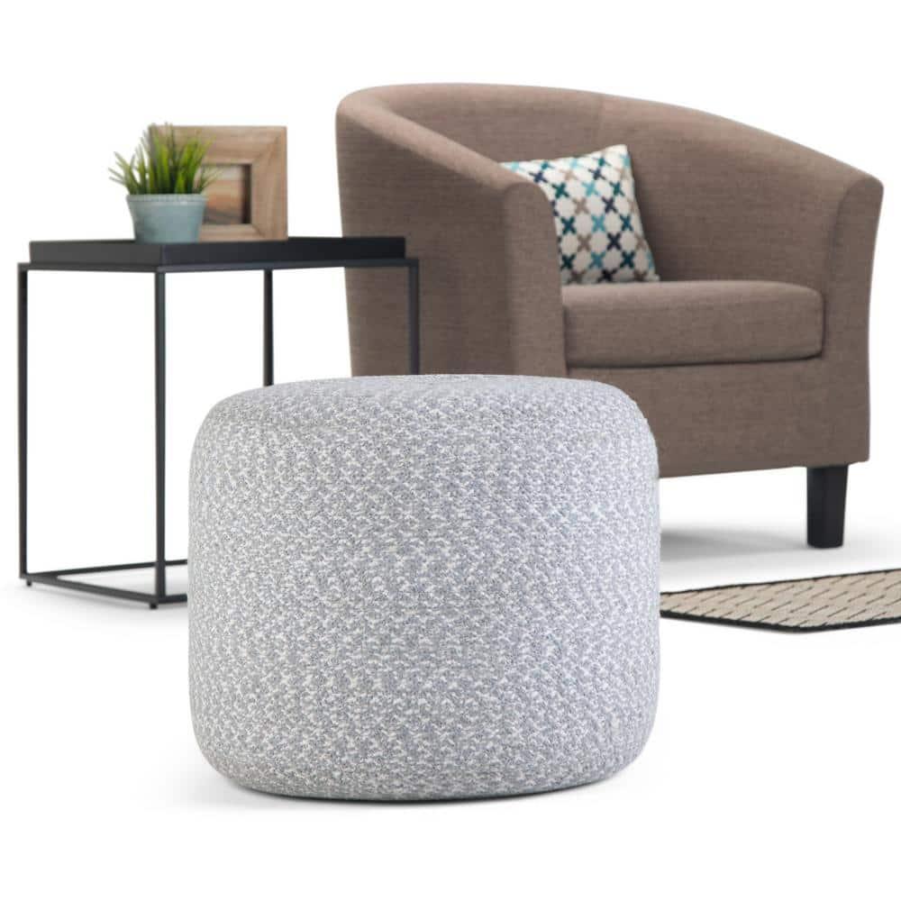 SIMPLIHOME Bayley Boho Round Braided Pouf in Blue, Natural Cotton for the Living Room, Bedroom and Kids Room