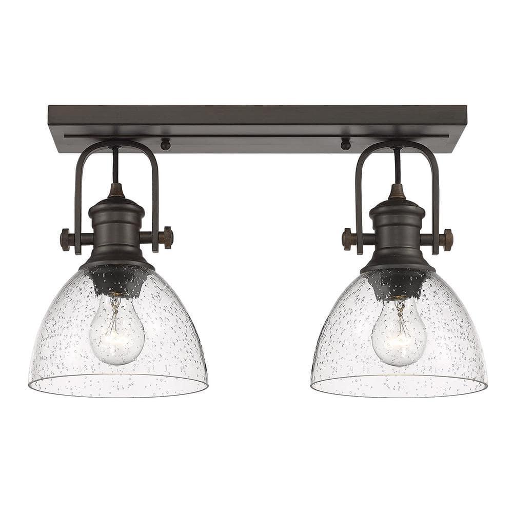 Transitional 18" Brown Seeded Glass Semi-Flush Mount Light