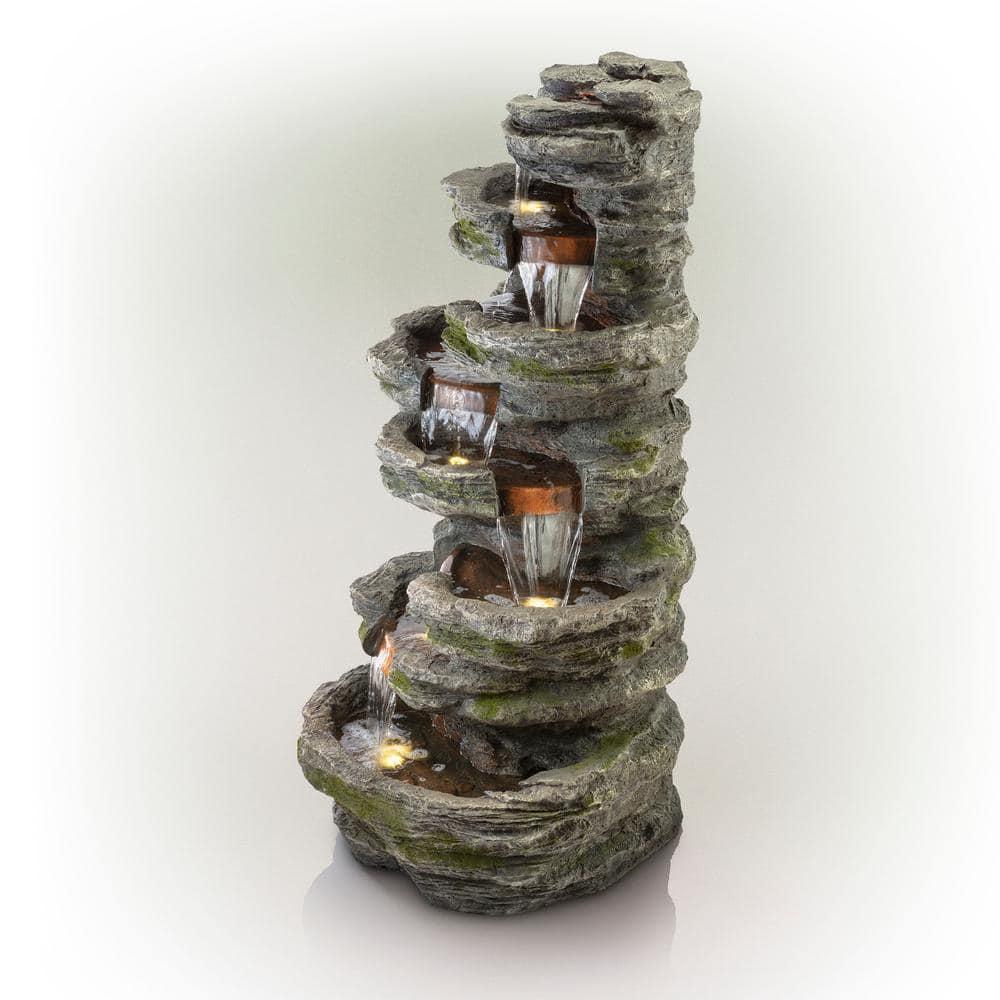 Alpine Corporation 8-Tier Rainforest Rock Water Fountain with LED Lights