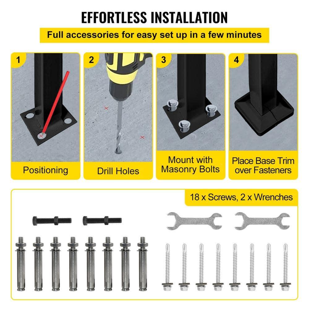VEVOR 42.5" H x 19.7 " W x 6.3" D Adjustable Iron Handrail Black Fits 1 To 2 Steps Handrail Concrete Decor