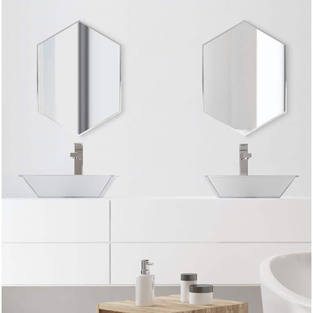 Kate and Laurel Rhodes Modern Hexagon Wall Mirror, 22 x 31, Silver, Decorative Geometric Hexagon MIrror with Chrome Finish for Elegant Contemporary Wall Decor