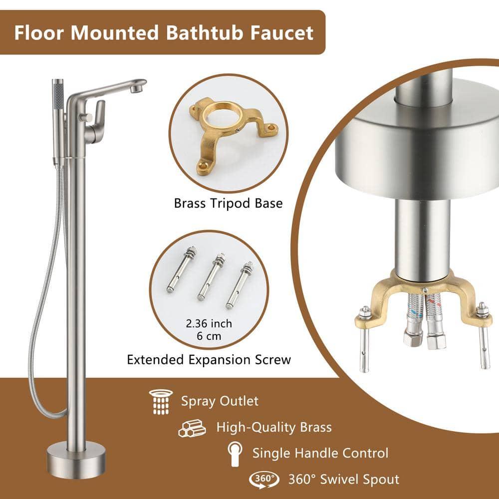 CASAINC KCLT0054-BN Single Handle Freestanding Bathtub Faucet with Diverter and Handshower