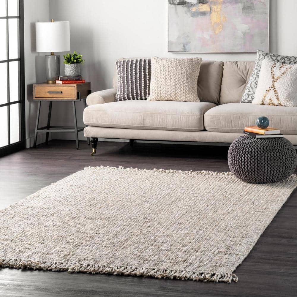 nuLOOM Daniela Chunky Jute Off-White 7' 6" x 9' 6" Farmhouse Area Rug