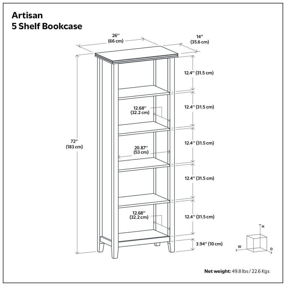Simpli Home Artisan SOLID WOOD 72 inch x 26 inch Contemporary 5 Shelf Bookcase in Black