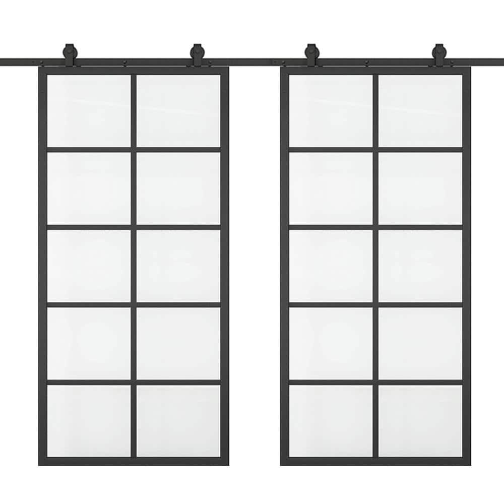 Calhome 84'' Solid Core Glass with Installation Hardware Kit Barn Door