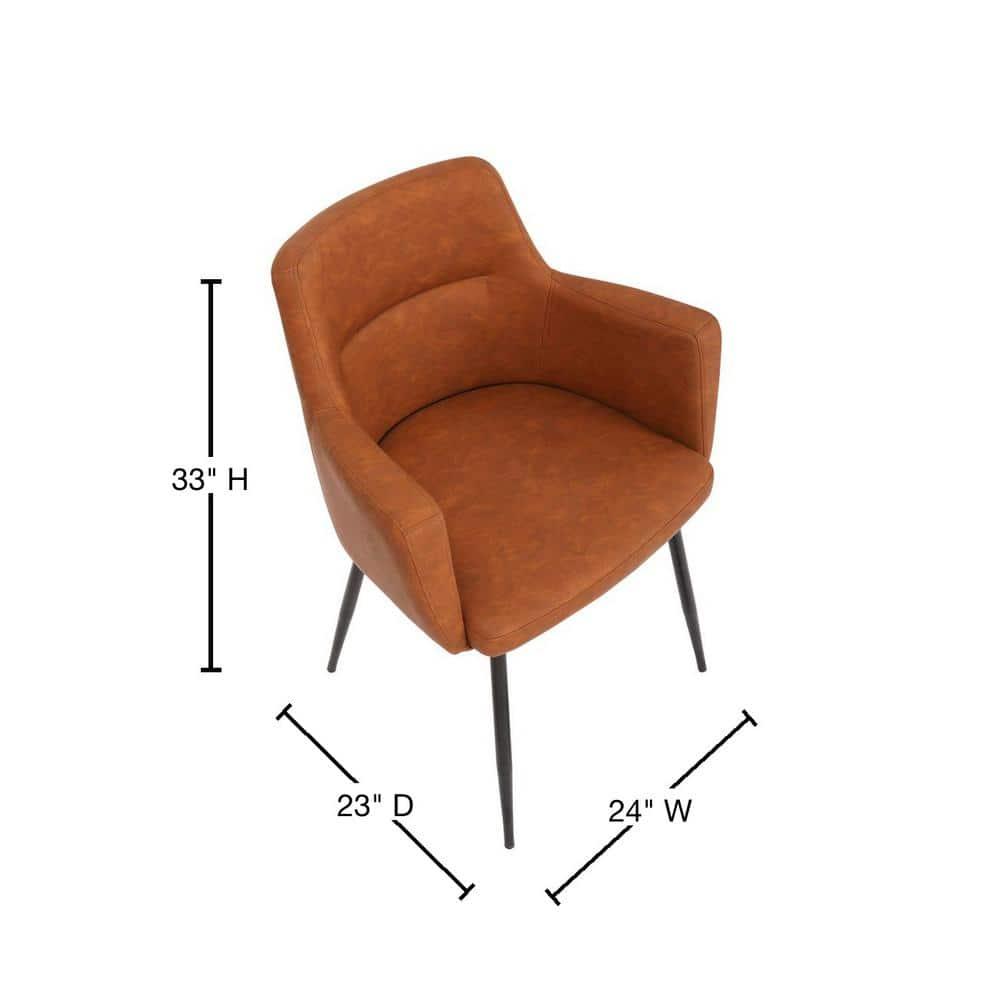 Set of 2 Andrew PU Leather/Steel Dining Chairs Black/Camel - LumiSource: Upholstered, Foam-Filled, Spot Clean