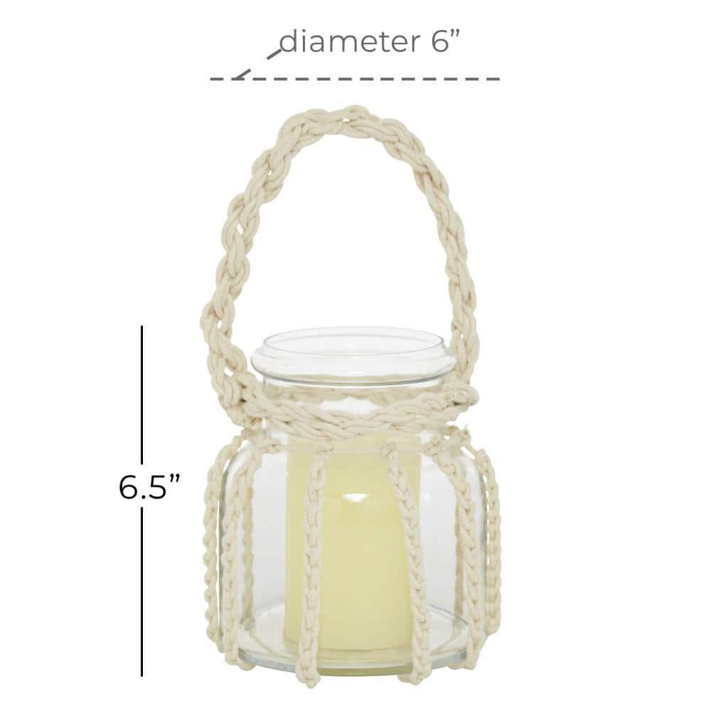DecMode Clear Glass Decorative Candle Lantern with Rope Handle