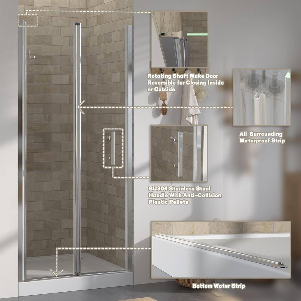 72 in. Chrome Semi-Frameless Bifold Shower Door with Tempered Glass