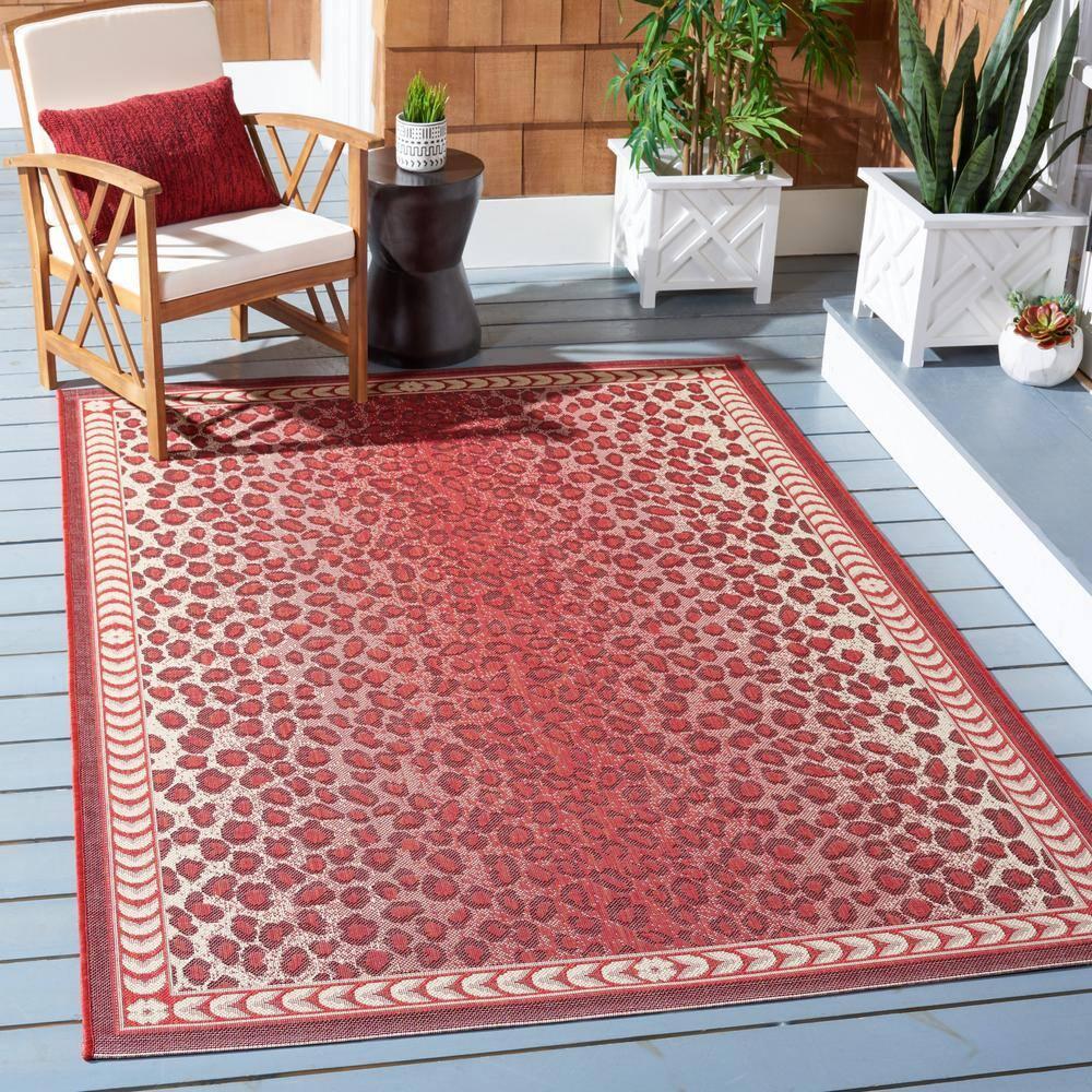 SAFAVIEH Courtyard Candace Spotted Indoor/Outdoor Area Rug, Red/Beige, 4' x 5'7"
