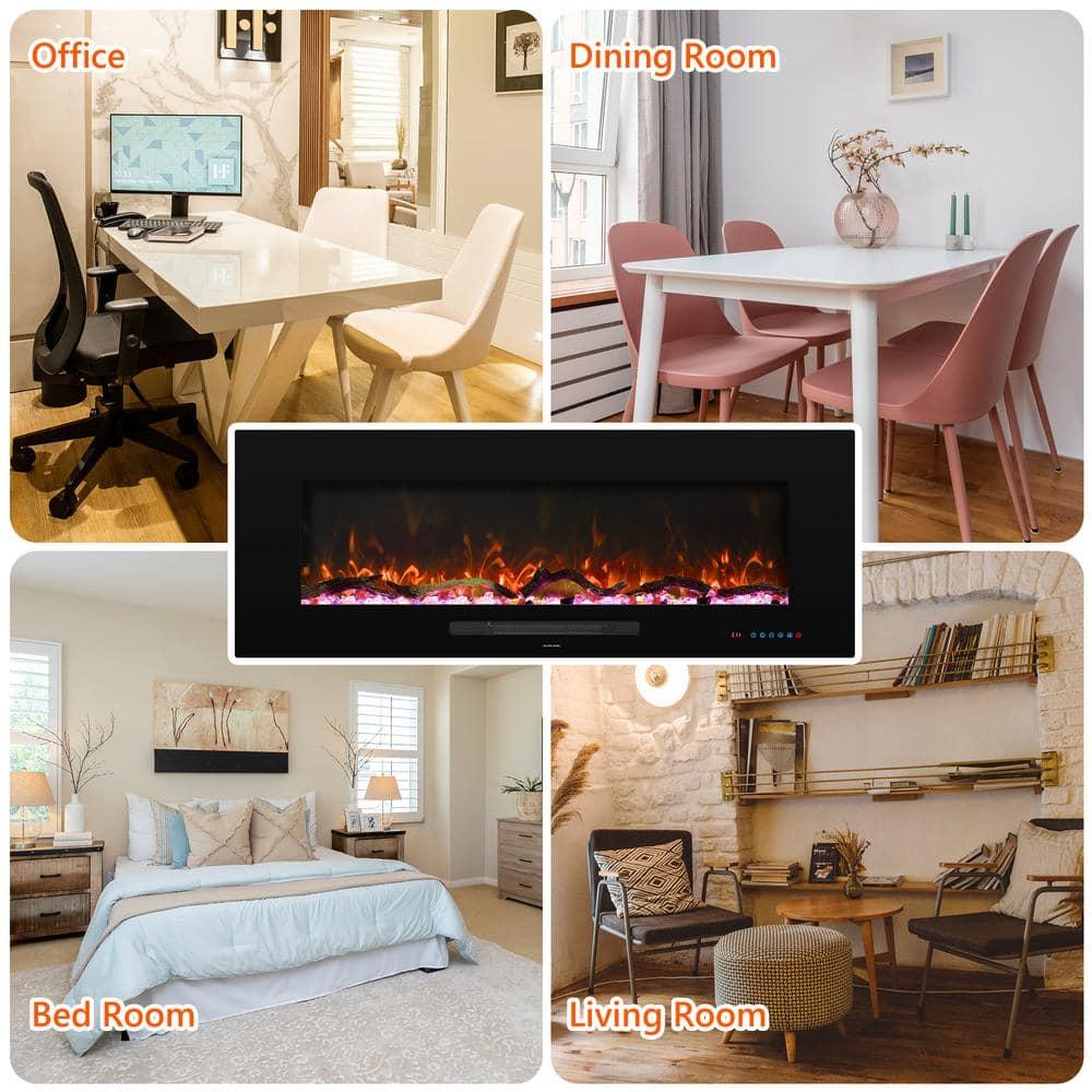 84 in. Electric Fireplace, Fireplace Insert/Wall Mounted with Thermostat, 1500-Watt to 750-Watt in Black