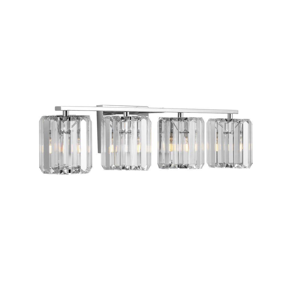 Coco Prism Vintage 29.75" 4-Light Metal/Glass Classic Glam LED Vanity Light, Chrome