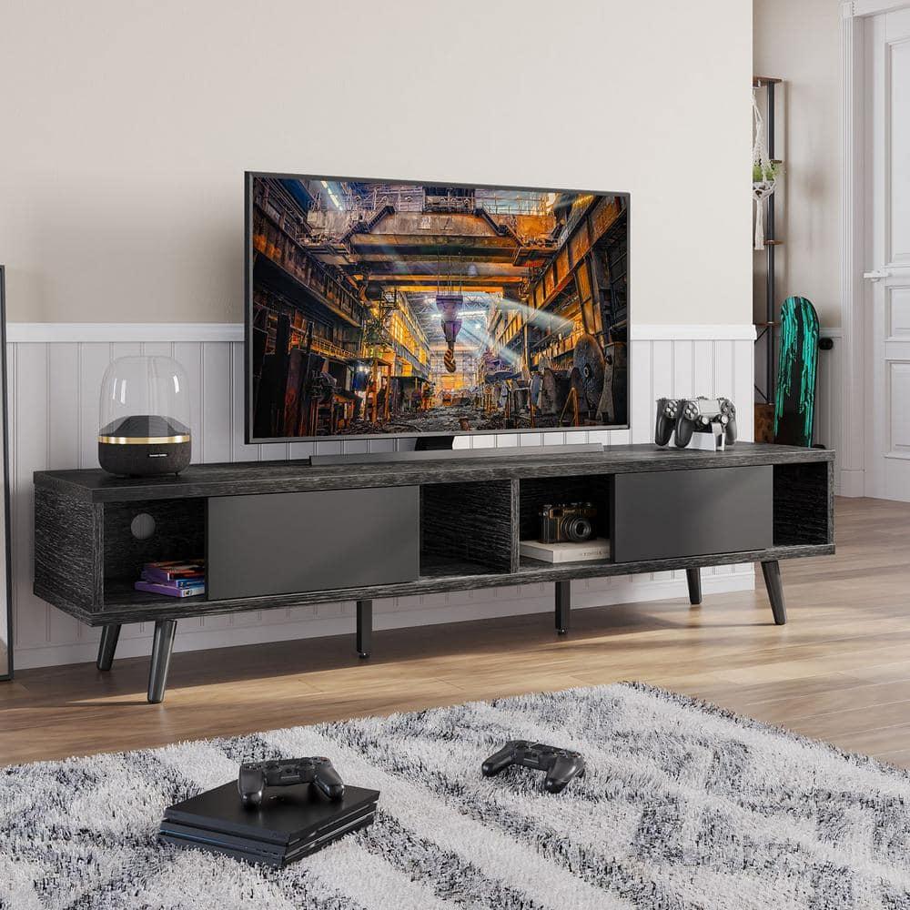 Bestier 70 inch Mid Century Modern TV Stand,Low Profile TV Console for 75 inch TV in Living Room,Black