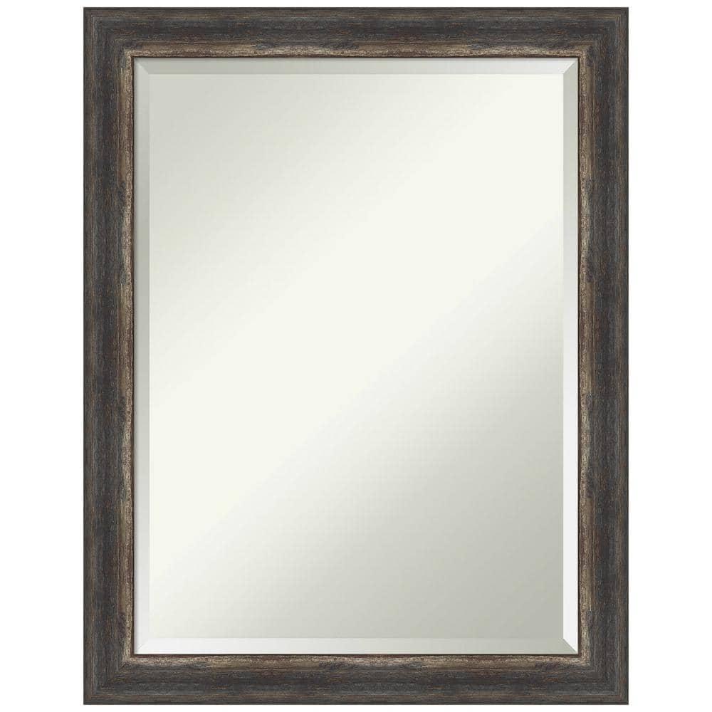 22" x 28" Bark Rustic Framed Bathroom Vanity Wall Mirror Charcoal - Amanti Art: Beveled, Polystyrene Frame, Wall Mounted