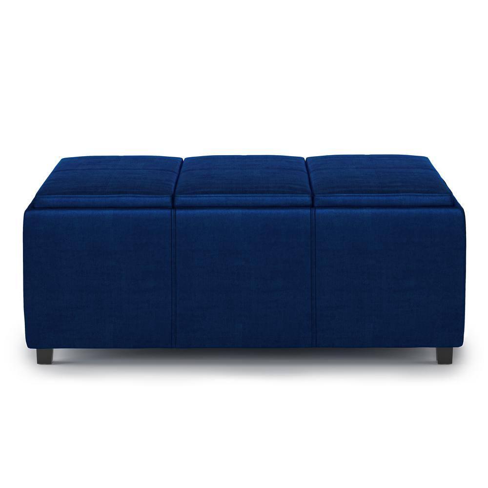 Simpli Home Avalon 42"W Upholstered Storage Ottoman with 3 Flip-Over Serving Trays