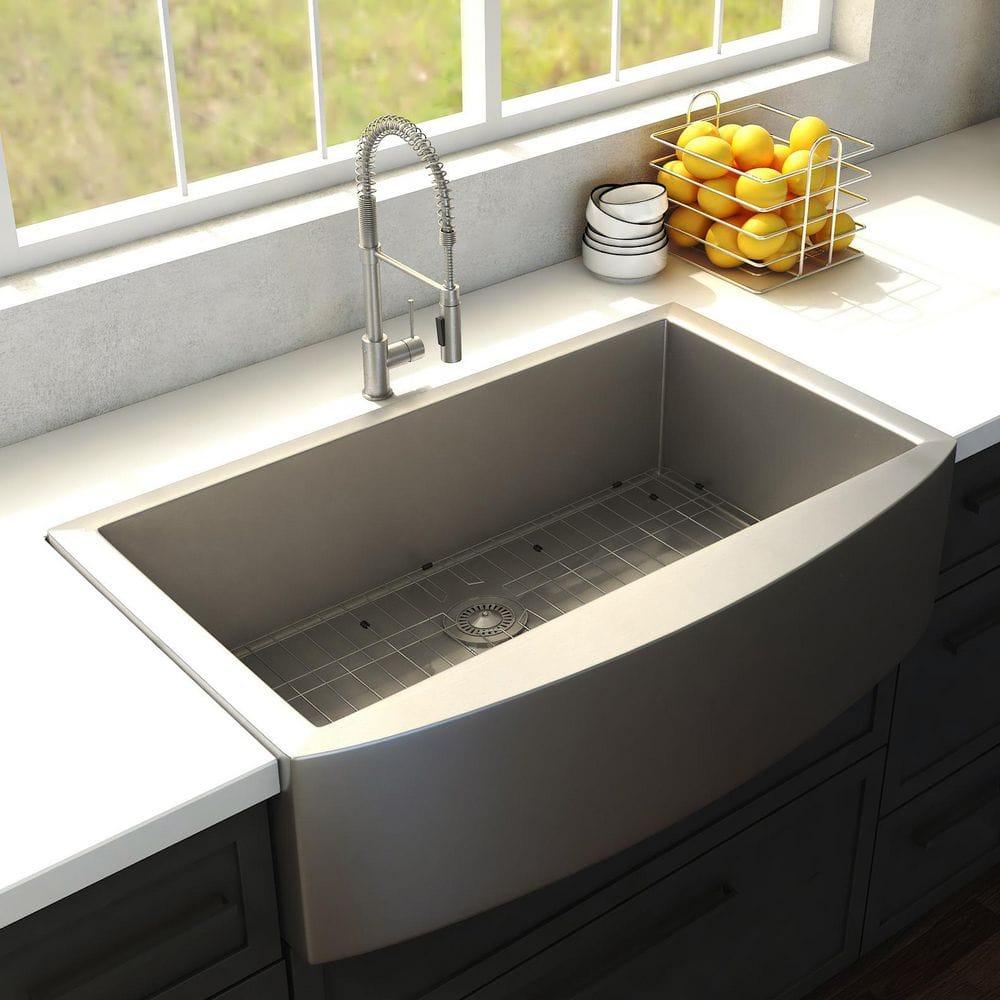 ZLINE 33 in. Vail Farmhouse Apron Mount Single Bowl Stainless Steel Kitchen Sink W/ Bottom Grid (SAS-33)