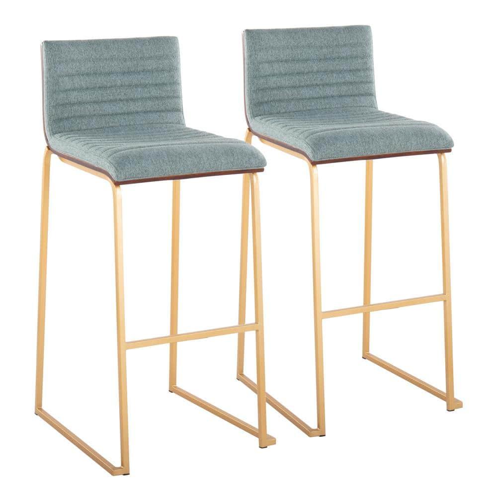 Set of 2 Mason Mara Barstools Gold/Walnut/Green - LumiSource: Fixed-Height, Tufted Seat, Metal Base