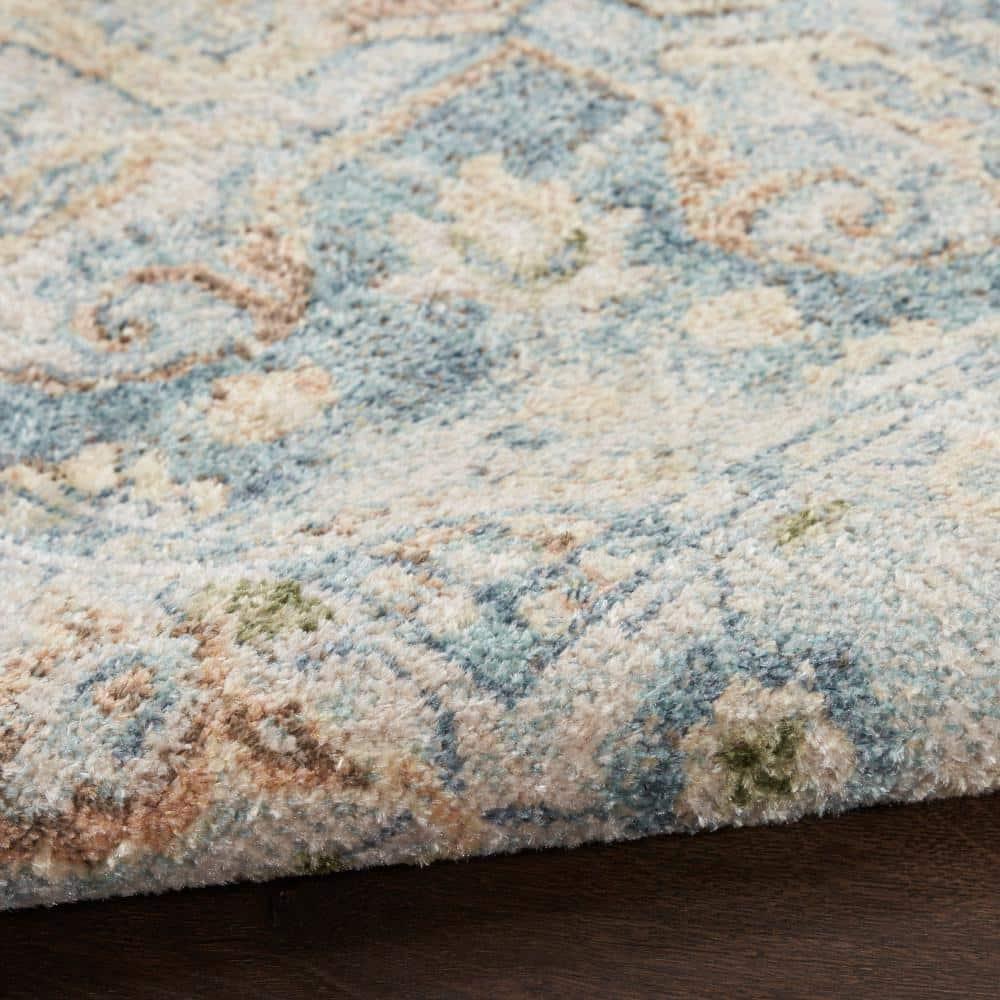 Nourison Astra Machine Washable Vintage Medallion Indoor Rug Beige Blue 2'2" x 10'