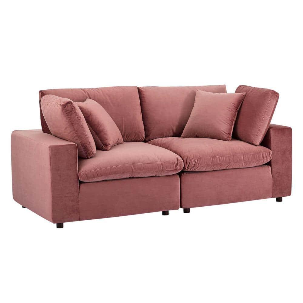 Modway Commix Down Filled Overstuffed Velvet Loveseat in Dusty Rose Pink