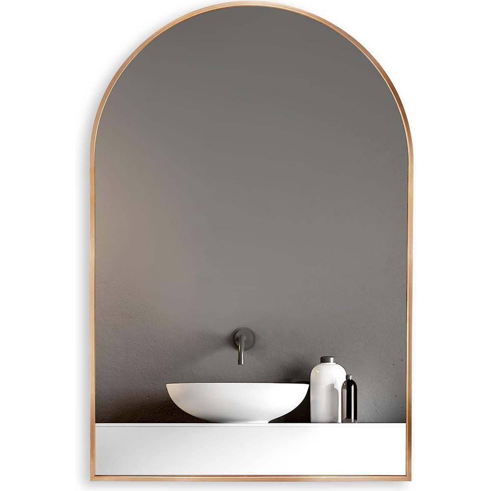 Luxhomez 36" x 24" Arch Wall Mirror for Vanity/ Bathroom, Metal Bathroom Mirror with Waterproof Aluminum Alloy Frame, Gold