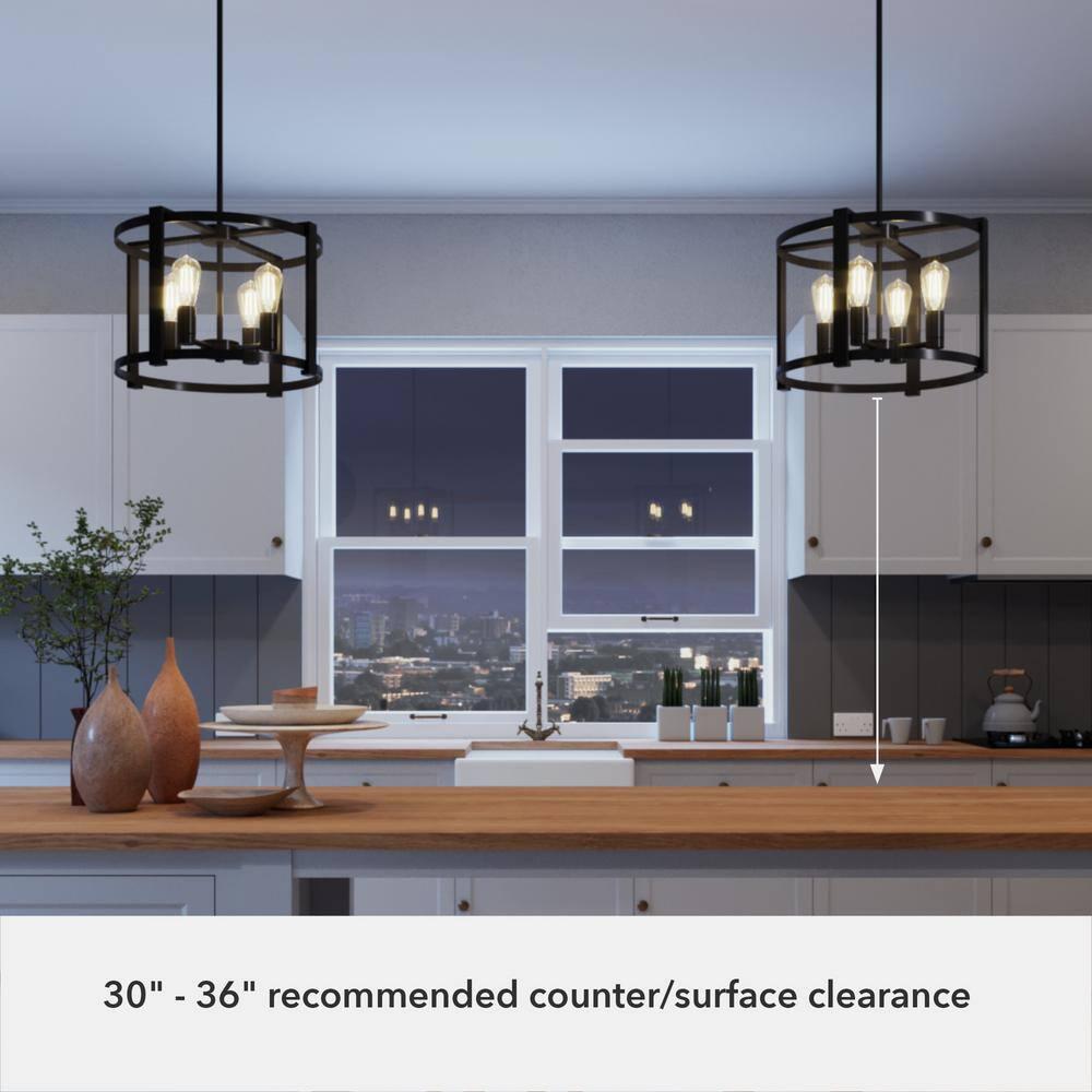18" 4-Light Astwood Chandelier Black - Hunter Fan: Modern Metal Ceiling Fixture, UL Listed, Dimmable