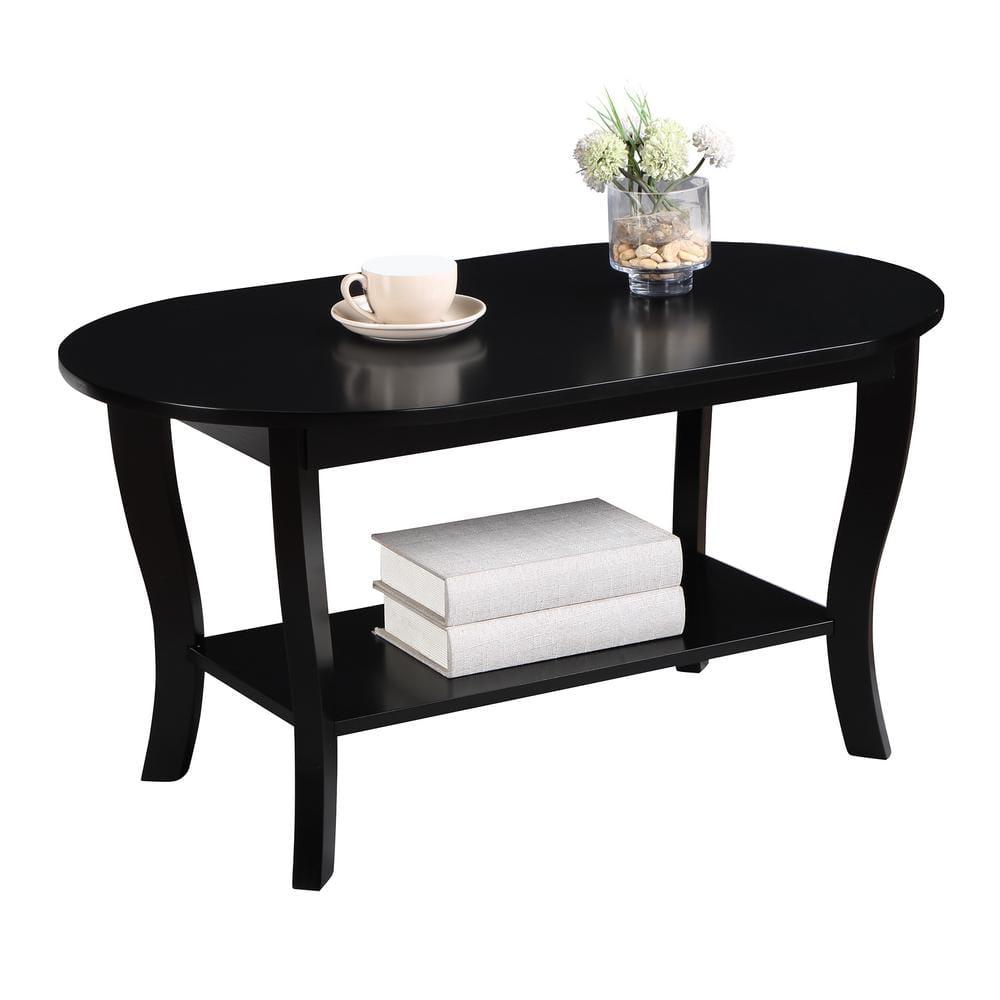 Convenience Concepts Classic Storage Oval Medium Density Fiberboard Coffee Table with Shelf, Black