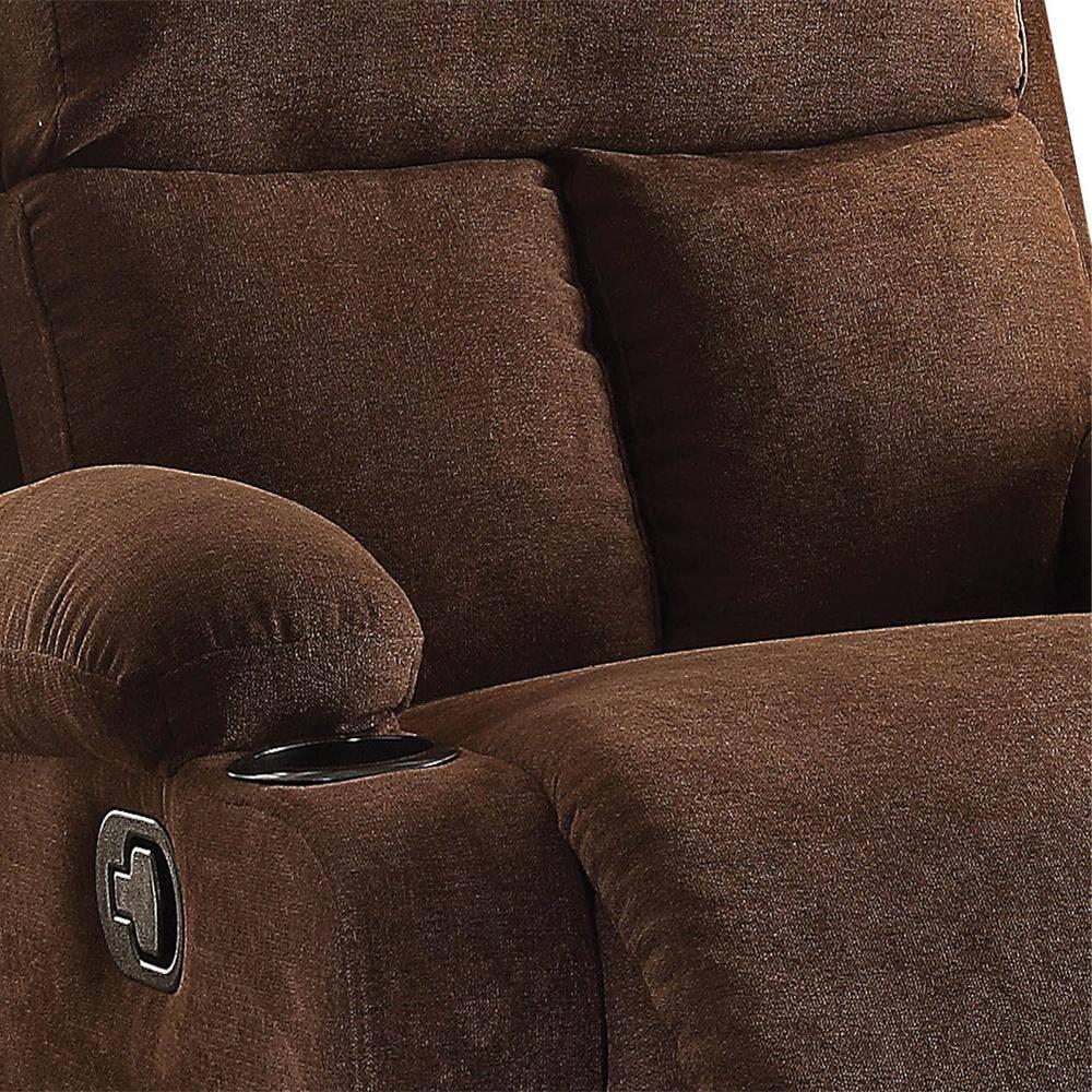 Rosia Linen Recliner Chocolate - Acme Furniture: Microfiber, Cup Holders, Wood Frame