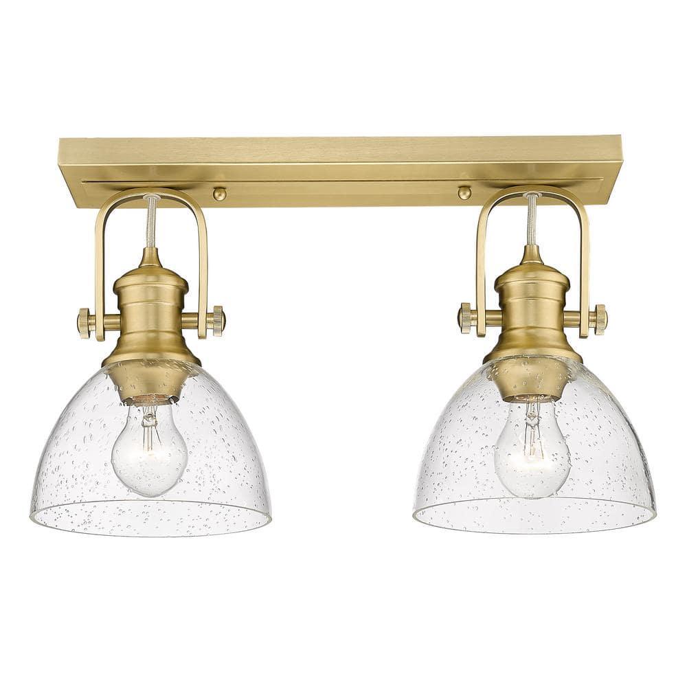 Golden Lighting Hines 2-Light Semi-flush in Brushed Champagne Bronze with Seeded Glass