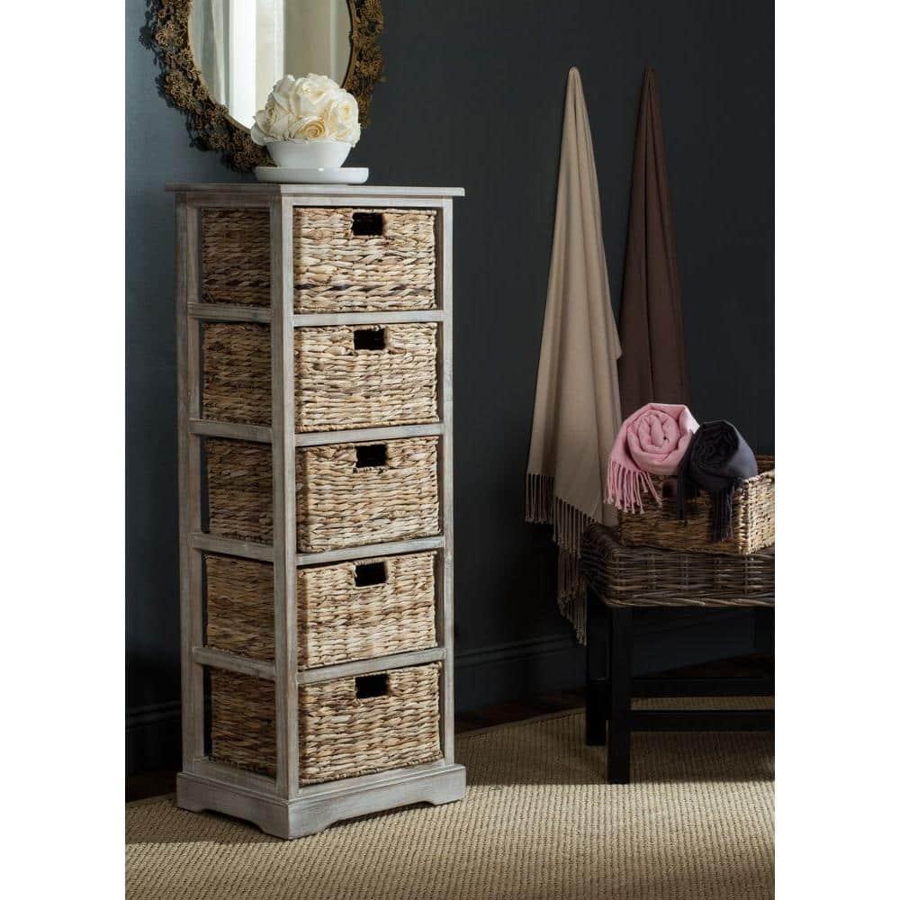 Vedette 5 Wicker Basket Storage Tower - AMH5739 - White Wash - Safavieh Couture