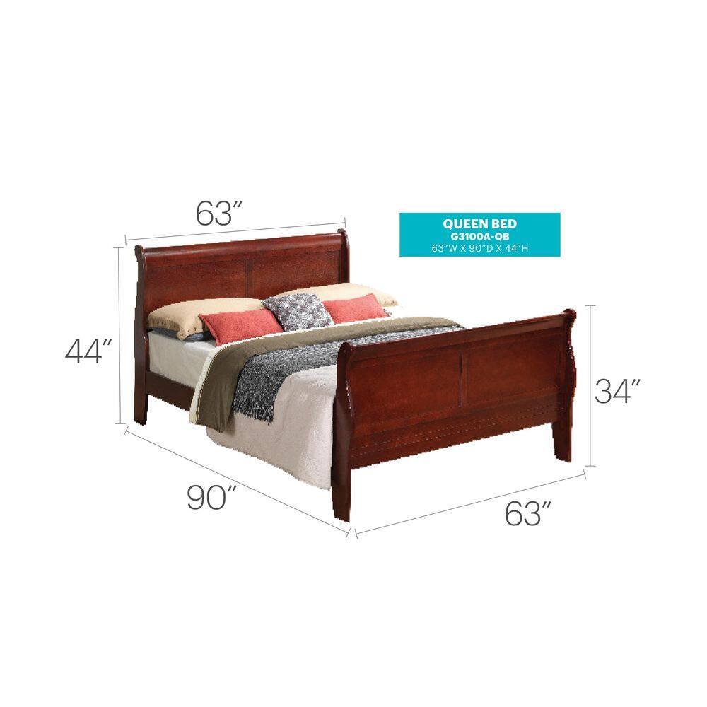 Passion Furniture Louis Philippe Cherry Queen Sleigh Bed with High Footboard