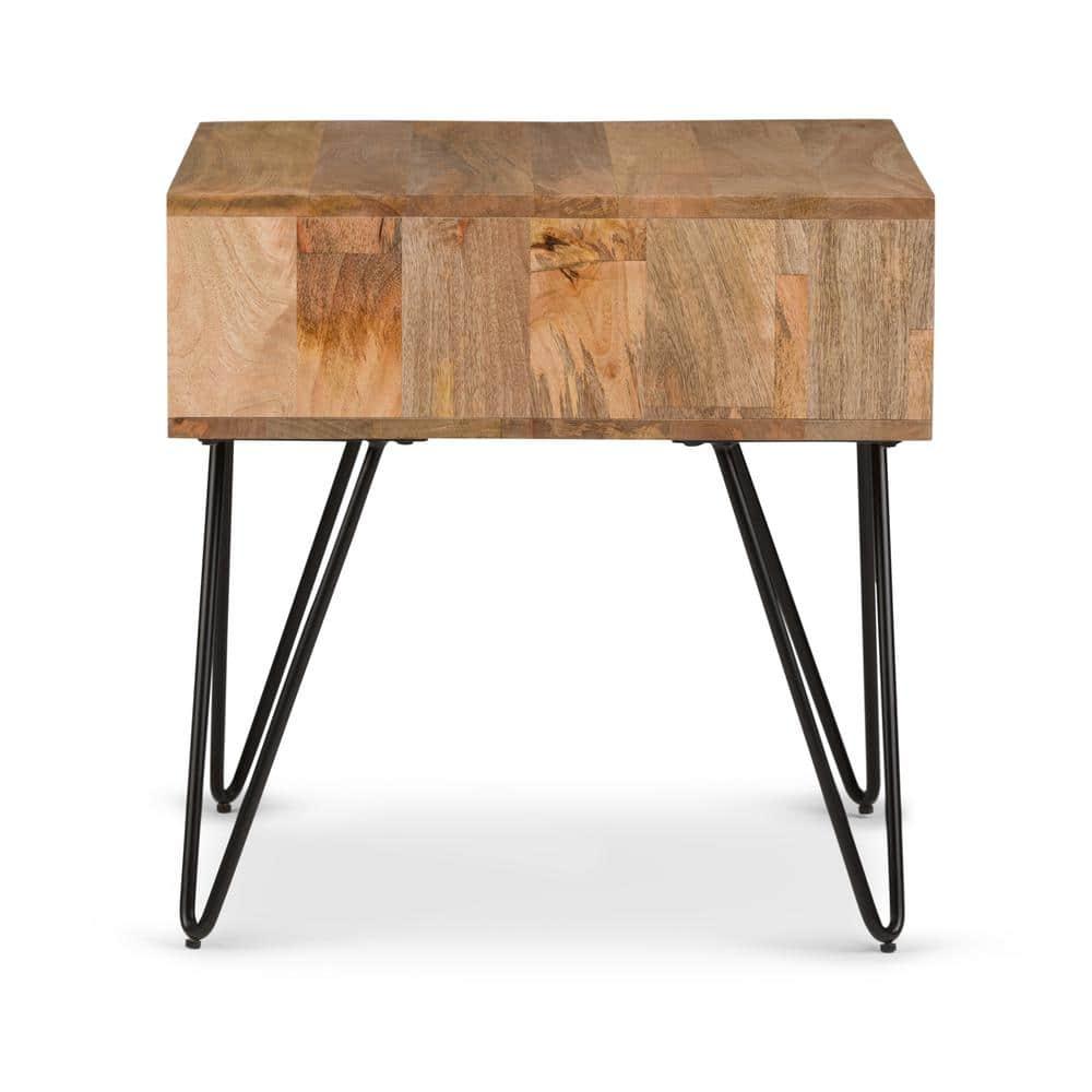 Hunter 22"W Solid Wood Industrial Square End Table with Hairpin Legs and Open Storage