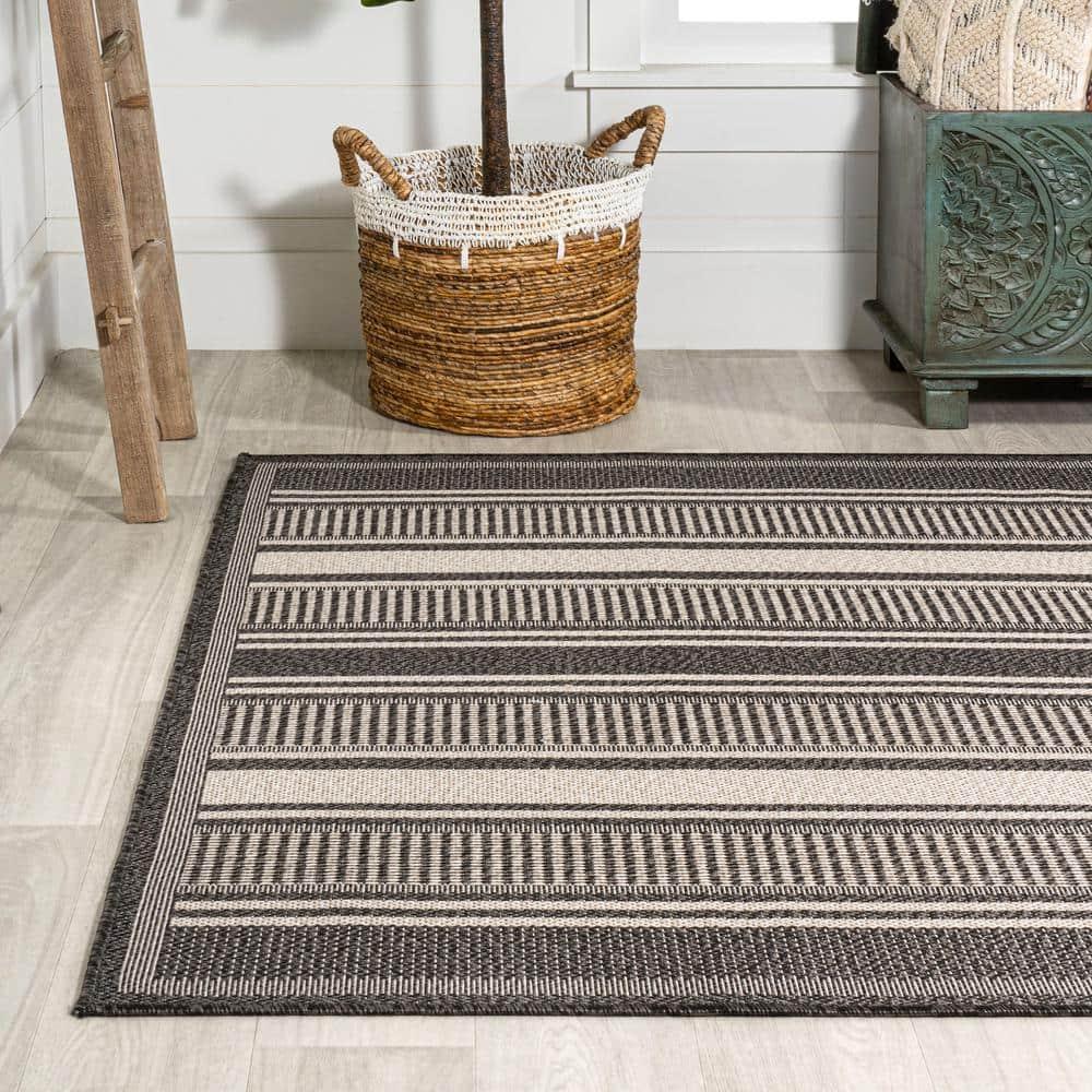 8' x 10' Haynes Modern Double Stripe Indoor/Outdoor Area Rug, Black/Cream - JONATHAN Y